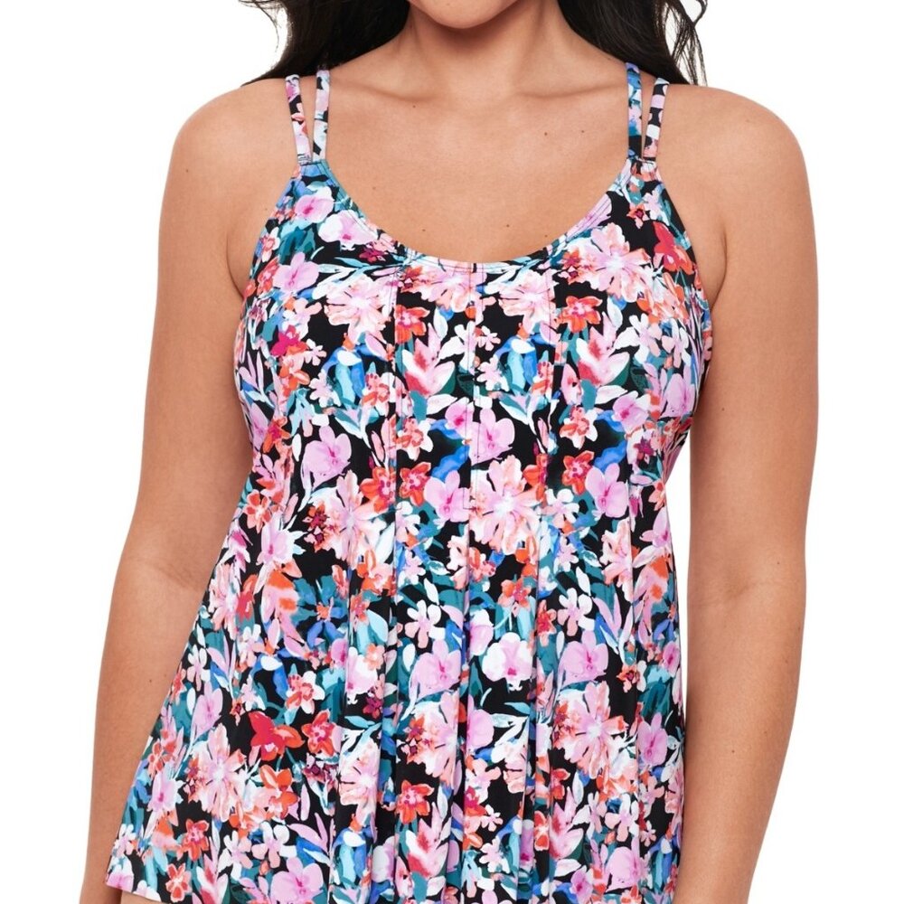 Swim Solutions Blushing Pleated Tankini Top Floral